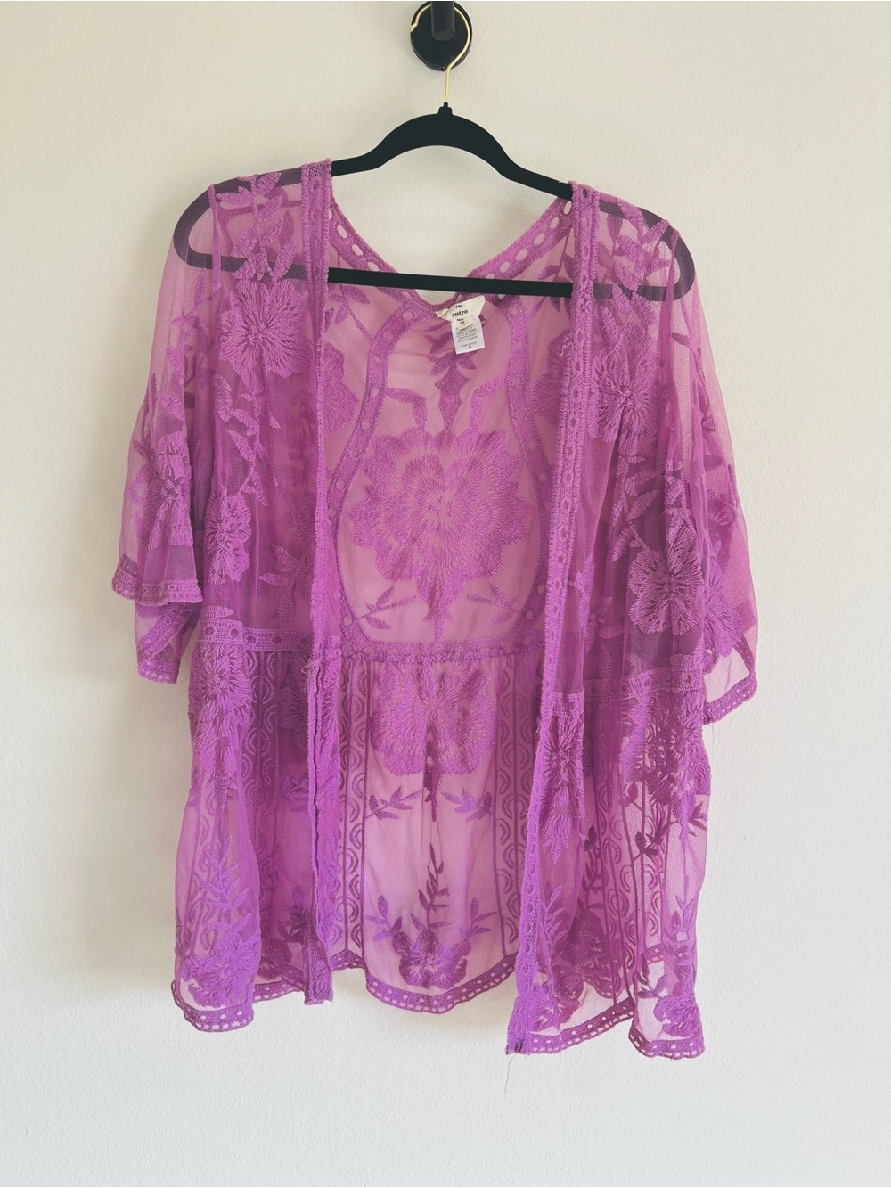 Entro Sheer Embroidered Kimono - Purple
